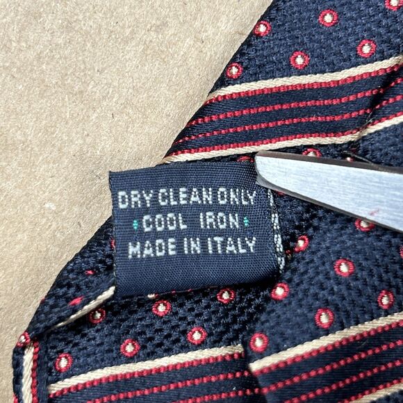Burberry London Tie 59” X 3.5” Silk Navy Blue Stripes Dots Made In Italy - Picture 5 of 6